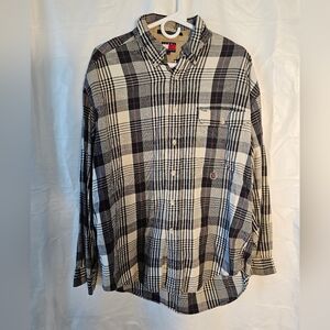 Vintage Tommy Hilfiger Black and White Plaid Button Down- Long Sleeve- Large